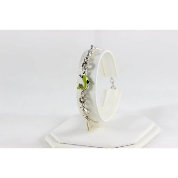 Sterling Silver Enamel Dolphin Bracelet 7 3/4" - Picture 3 of 5